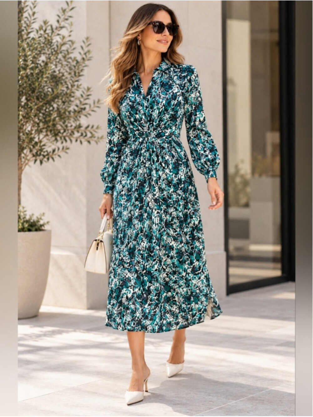 Marks & Spencer Animal Print Tie Front Midaxi Shirt Dress